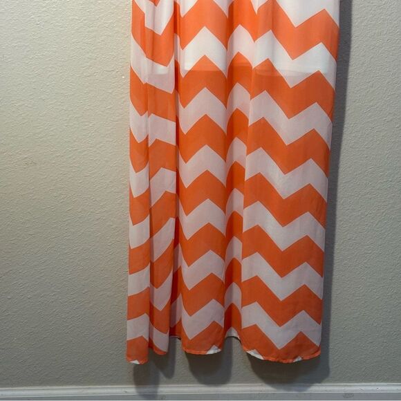 Maxi Sundress Chevron Print Women’s Medium Orange White Spaghetti Straps. - Picture 5 of 12